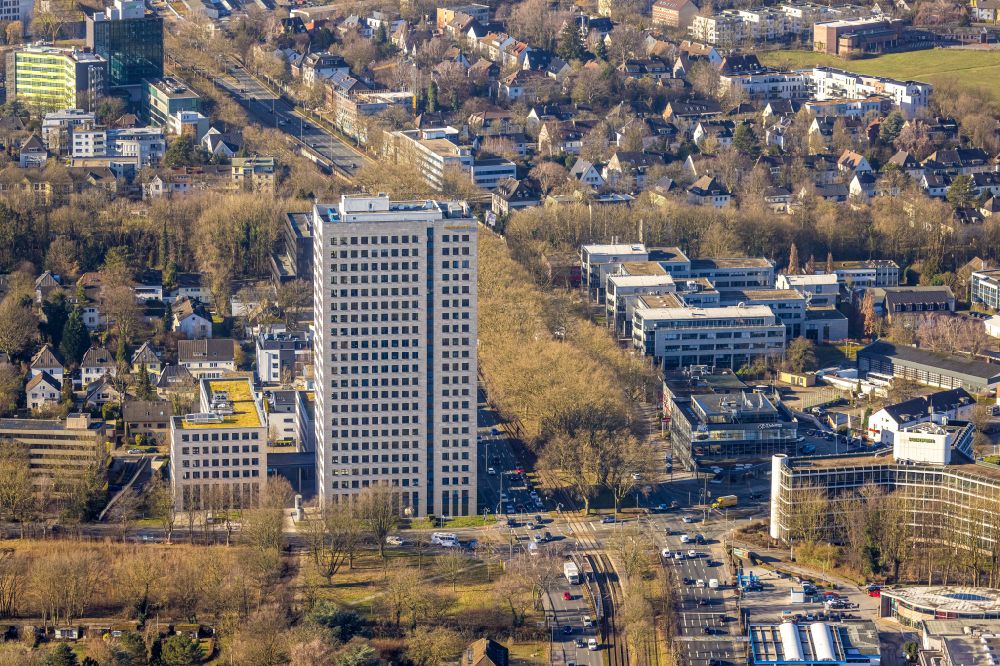 Dortmund from above - Office and corporate management high-rise building Westfalentower in Dortmund in the state North Rhine-Westphalia, Germany