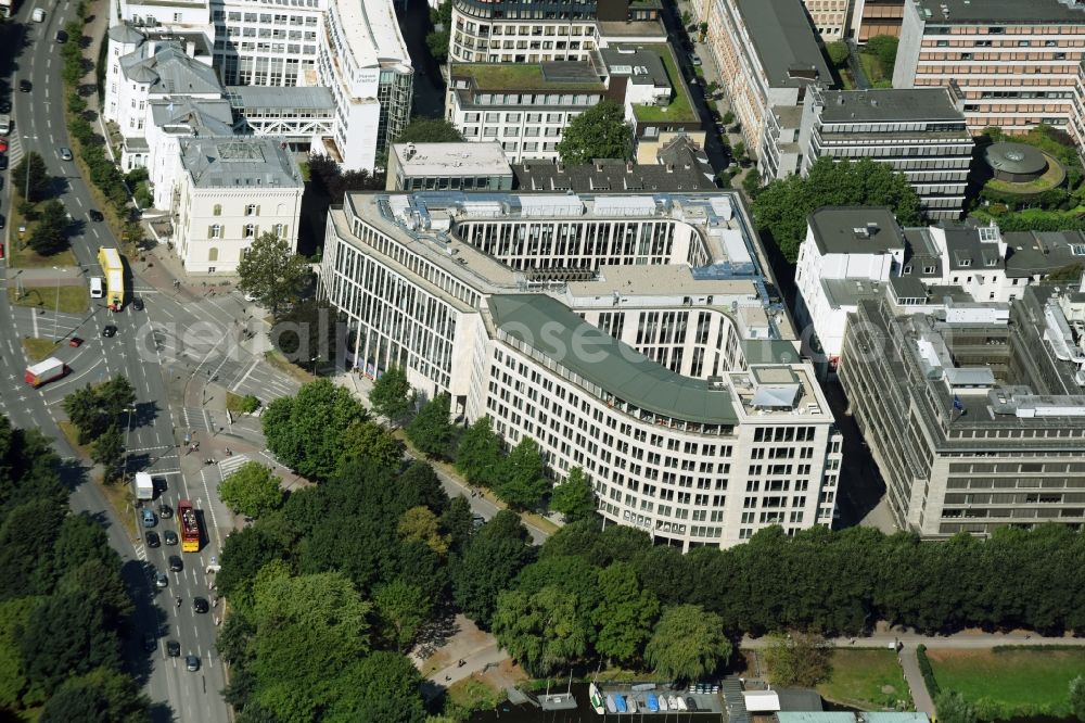 Aerial image Hamburg - Office and business building complex Alsterufer 1-3 in the city center of Hamburg. The premises include offices, shops and restaurants