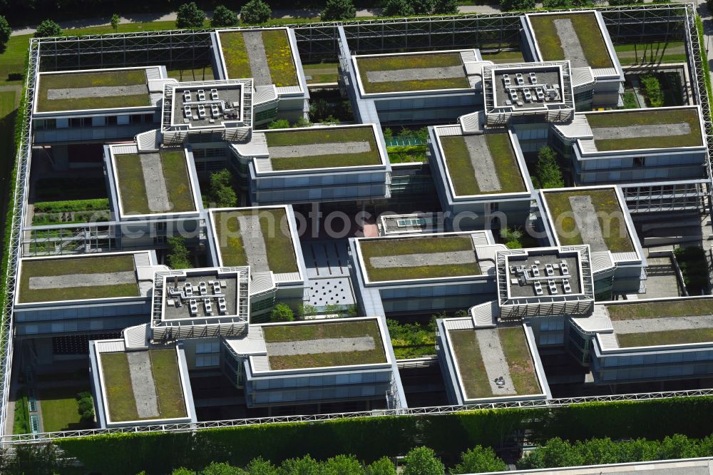 München from the bird's eye view: Office building of Allianz Deutschland AG on Dieselstrasse in Unterfoehring in the state Bavaria, Germany
