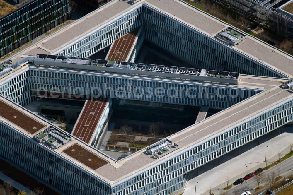 Aerial photograph Unterföhring - Office building of Allianz Deutschland AG on Dieselstrasse in Unterfoehring in the state Bavaria, Germany