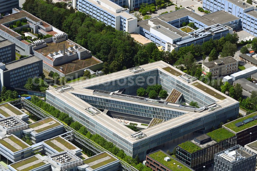 Aerial image München - Office building of Allianz Deutschland AG on Dieselstrasse in Unterfoehring in the state Bavaria, Germany