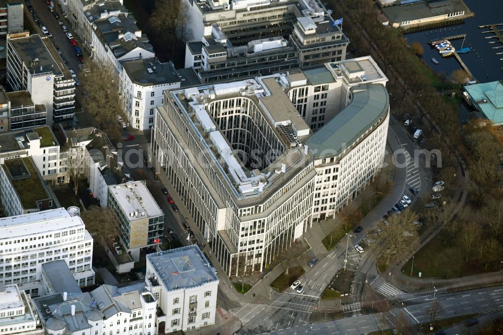 Aerial photograph Hamburg - Office building Alsterufer Eins (bis 3) in the district Rotherbaum in Hamburg, Germany