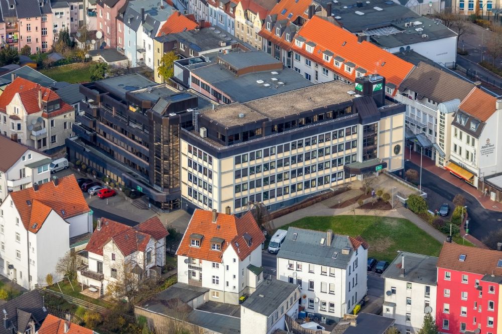 Aerial photograph Lüdenscheid - Office building of AOK NORDWEST a?? Die Gesundheitskasse. on Knapper Str. in Luedenscheid in the state North Rhine-Westphalia, Germany