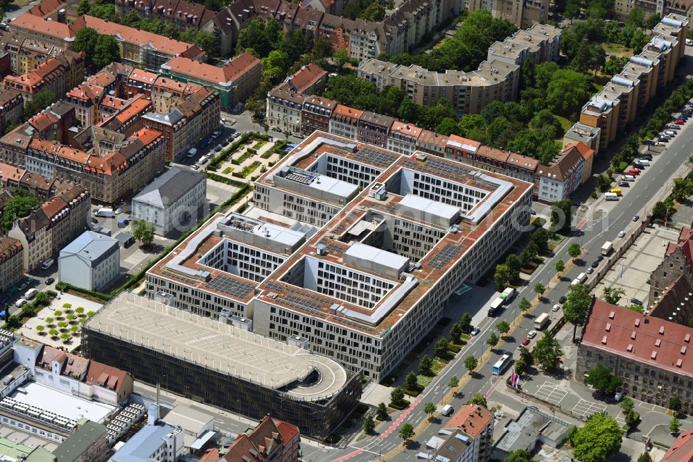 Nürnberg from the bird's eye view: Office building of the administration and commercial building DATEV IT-Campus between Feuerleinstrasse, Adam-Klein-Strasse and Dr. Heimt-Sebiger-Strasse in the district Baerenschanze in Nuremberg in the state Bavaria, Germany