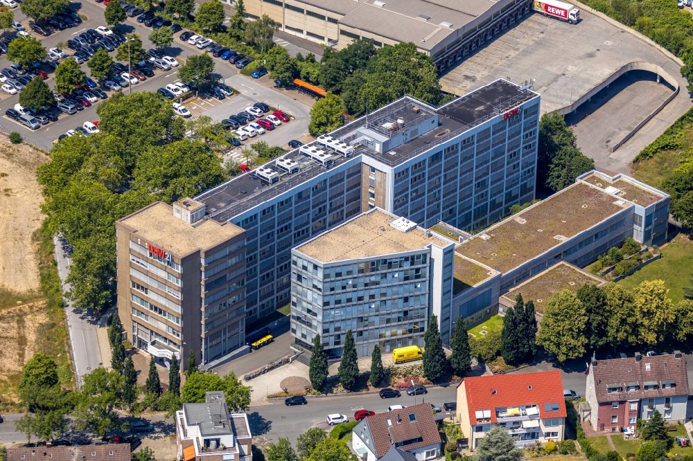 Dortmund from above - Office building of Dortmunof Stadtwerke AG on Deggingstrasse in Dortmund in the state North Rhine-Westphalia, Germany