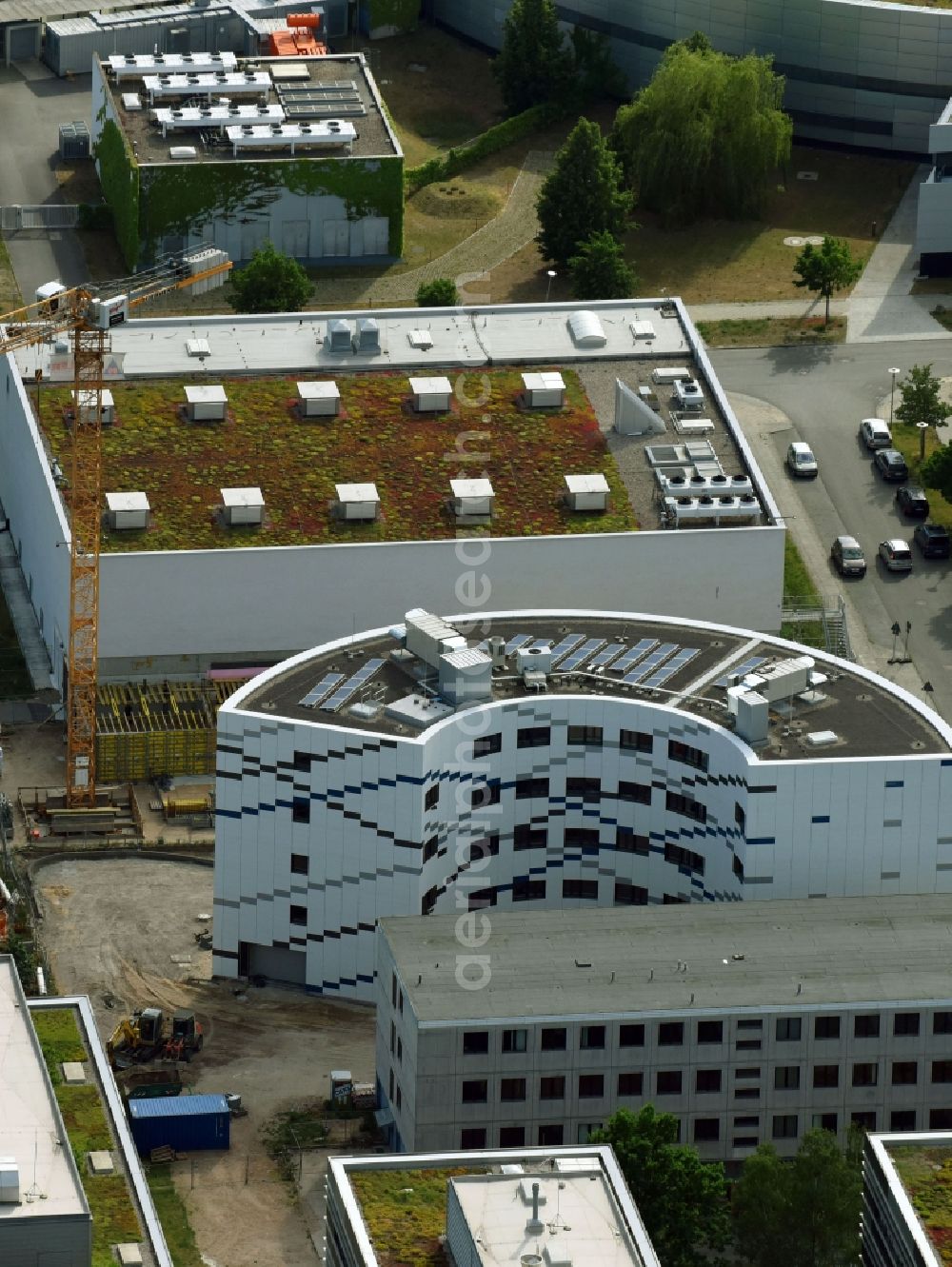 Aerial image Berlin - Office building ECC Energy Competence Center dantech GmbH on Max-Planck-Strasse in the district Johannesthal in Berlin, Germany