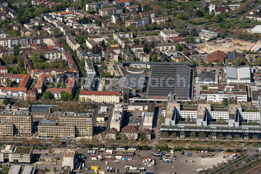 Karlsruhe from above - Office building of ENBW Zentrale on Durlacher Allee in the district Oststadt in Karlsruhe in the state Baden-Wuerttemberg, Germany