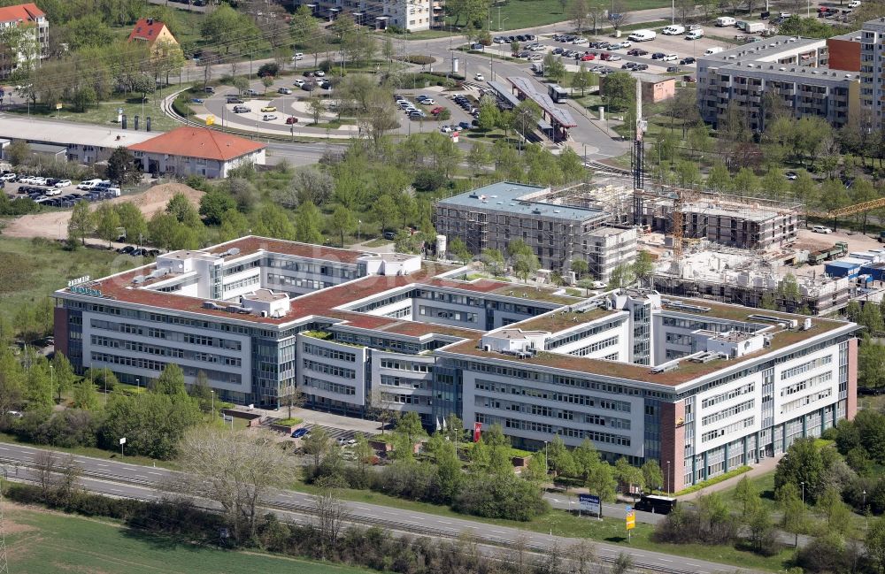 Erfurt from above - Office building on Europaplatz with Thueringer Landesamt fuer Statistik in Erfurt in the state Thuringia, Germany