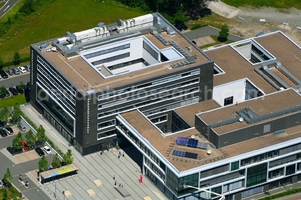 Bielefeld from above - Office building of Handwerkskammer am Campus Handwerk in the district Mitte in Bielefeld in the state North Rhine-Westphalia, Germany