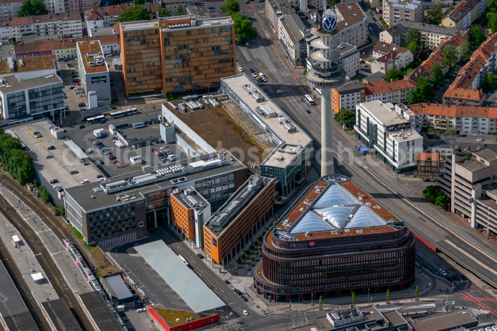 Hannover from the bird's eye view: Office building Hauptsitz of Deutschen Bahn and TV tower in the district Mitte in Hannover in the state Lower Saxony, Germany