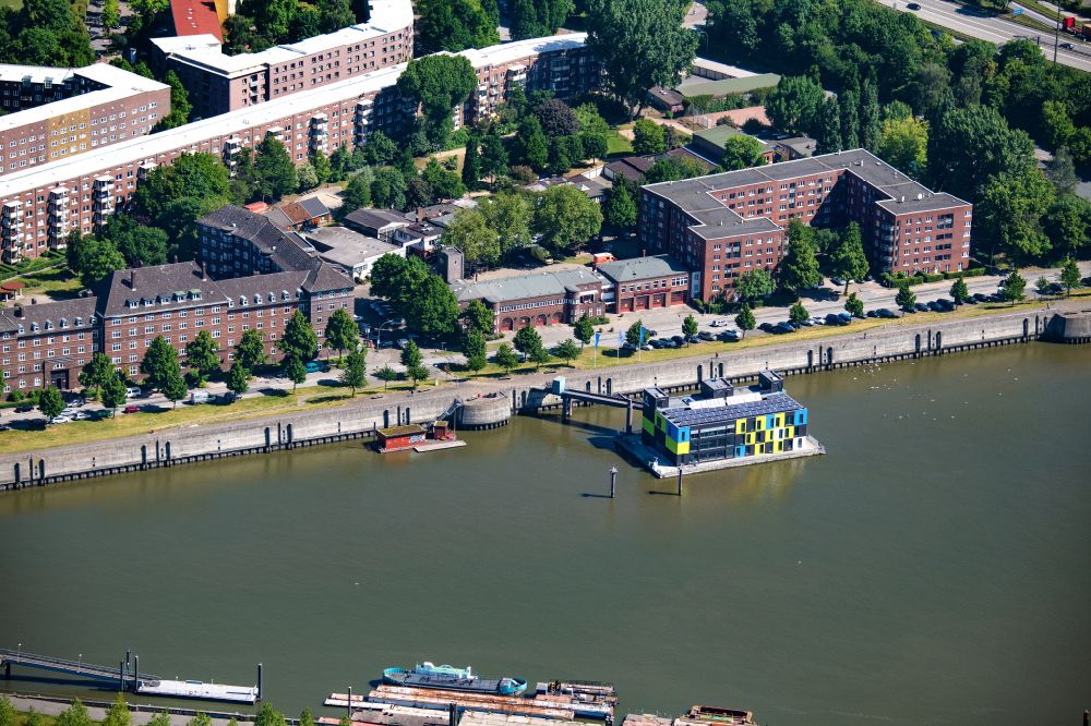 Hamburg from above - Office building of the administration and commercial building on the bank of the river course of the Elbe on the street Am Zollhafen in the district Veddel in Hamburg, Germany