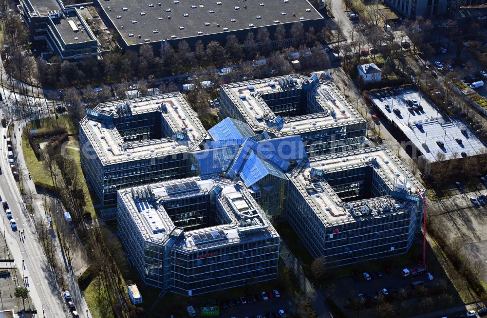 München from the bird's eye view: Office building on street Riesstrasse in the district Moosach in Munich in the state Bavaria, Germany