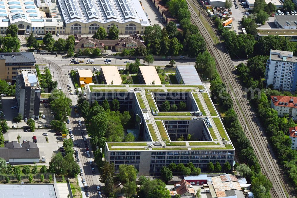 München from above - Office building on street Aschauer Strasse in the district Ramersdorf-Perlach in Munich in the state Bavaria, Germany