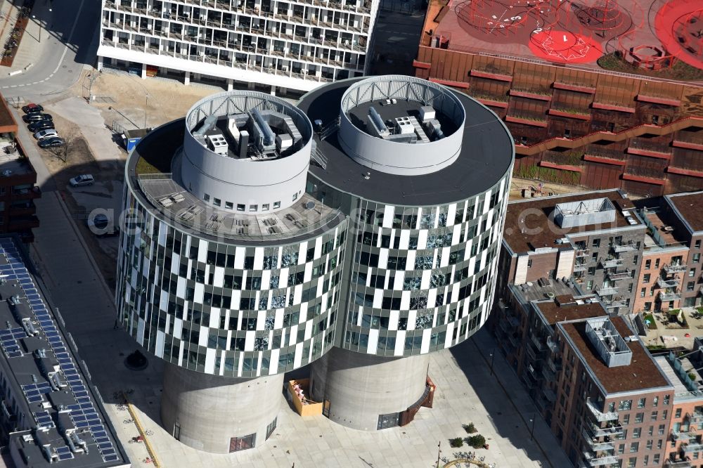 Aerial image Kopenhagen - Office building Portland Towers Company House in the district Nordhavn in Copenhagen in Region Hovedstaden, Denmark
