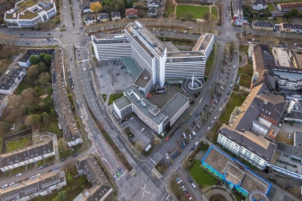Aerial image Essen - Office building Ruhrturm on Huttropstrasse in the district Huttrop in Essen in the state North Rhine-Westphalia, Germany