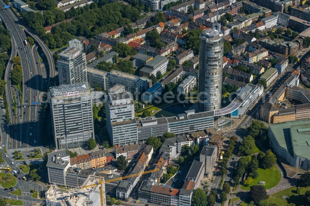 Aerial image Essen - Office building of the administrative and business center of the headquarters of the energy provider RWE at the RWE Tower in the district Suedviertel in Essen at Ruhrgebiet in North Rhine-Westphalia