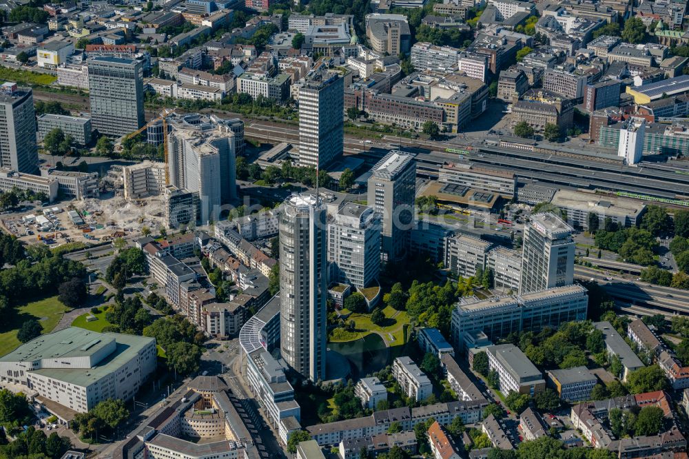 Aerial photograph Essen - Office building of the administrative and business center of the headquarters of the energy provider RWE at the RWE Tower in the district Suedviertel in Essen at Ruhrgebiet in North Rhine-Westphalia