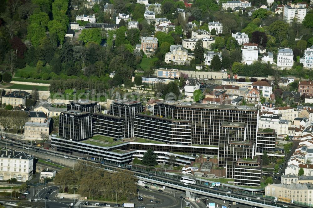 Saint-Cloud from the bird's eye view: Office building Bureaux de la Colline on Rue Royale in Saint-Cloud in Ile-de-France, France