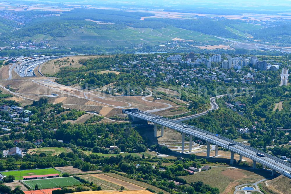 Aerial image Würzburg - Bridge structure of the Bridge structure Heidingsfeld valley bridge of the federal motorway A3 in the South of Wuerzburg in the state of Bavaria