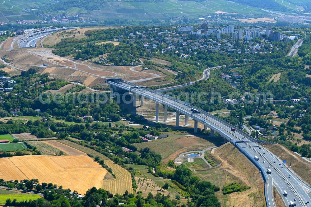 Aerial photograph Würzburg - Bridge structure of the Bridge structure Heidingsfeld valley bridge of the federal motorway A3 in the South of Wuerzburg in the state of Bavaria