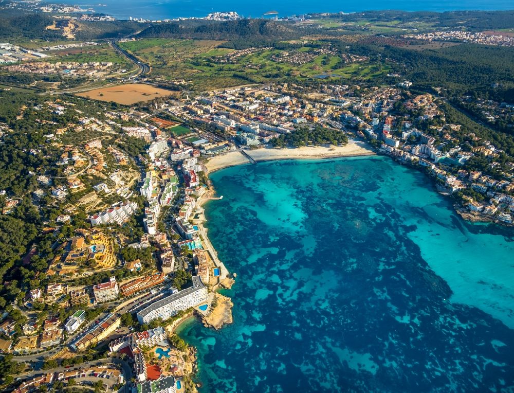 Aerial image Calvia - Water surface at the bay along the sea coast of Balearic Sea in Calvia in Balearic Islands, Spain