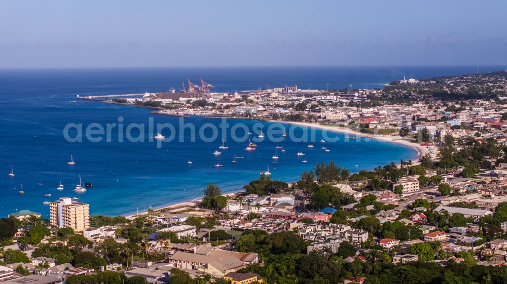 Bridgetown from the bird's eye view: Water surface at the bay along the sea coast Bridgetown in Bridgetown in Saint Michael, Barbados