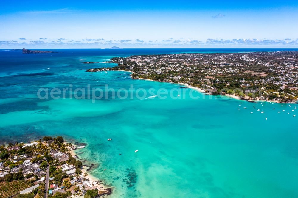 Aerial photograph Grand Baie - Water surface at the bay along the sea coast Grand Bay in Grand Baie in Riviere du Rempart, Mauritius