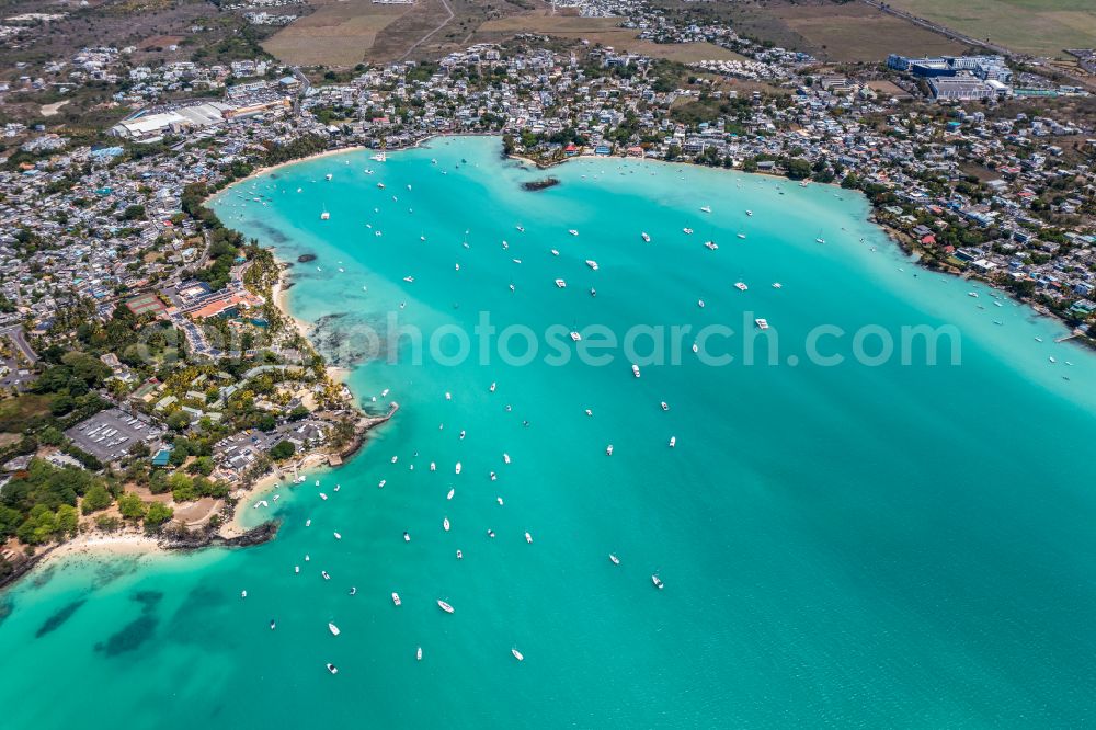 Aerial photograph Grand Baie - Water surface at the bay along the sea coast Grand Bay in Grand Baie in Riviere du Rempart, Mauritius