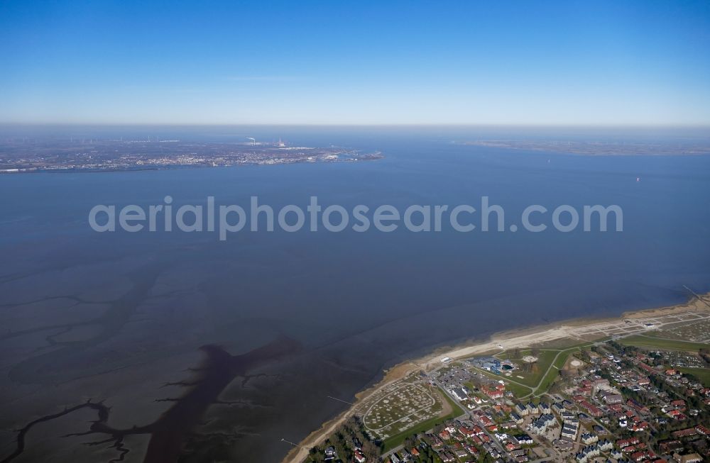 Aerial image Jade - Water surface at the bay along the sea coast Jadebusen in Jade in the state Lower Saxony, Germany