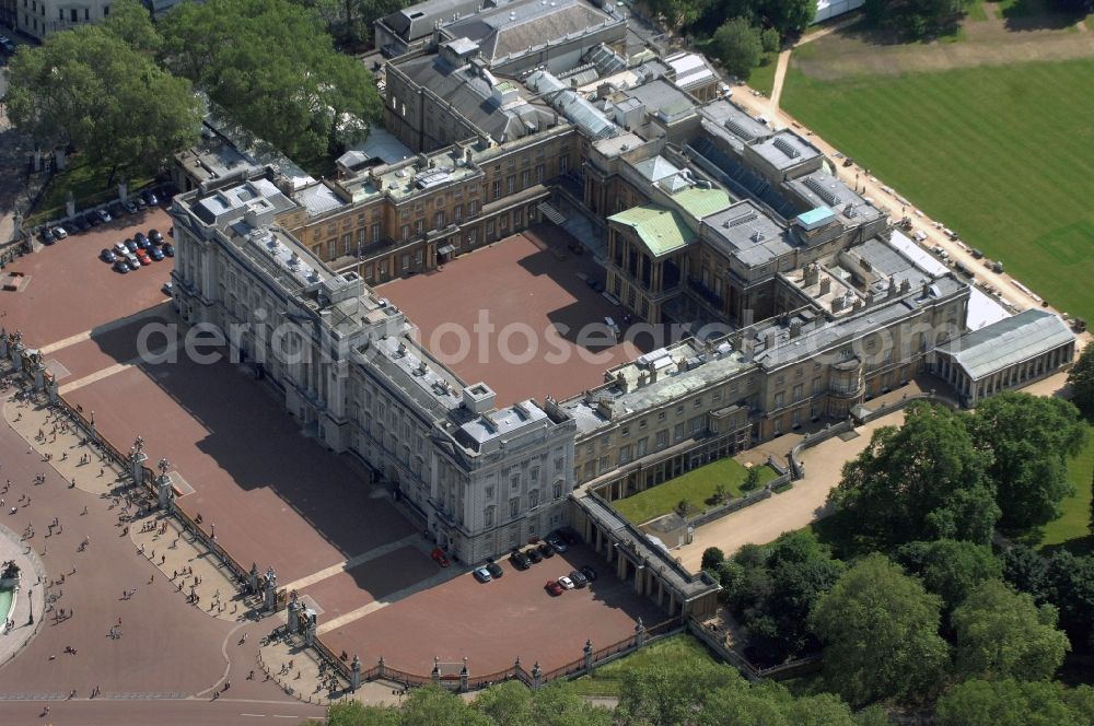 London from the bird's eye view: Buckingham Palace is the official residence of the British monarch in London. The palace in the city borough of City of Westminster is in addition to its function as a residence of Queen Elizabeth II and Prince Philip also official state occasions