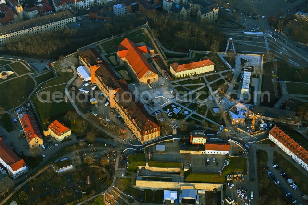 Aerial image Erfurt - Conversion to the Federal Garden Show on Fragments of the fortress Petersberg with the new construction of the Petersberg Entree in the district Altstadt in Erfurt in the state Thuringia, Germany