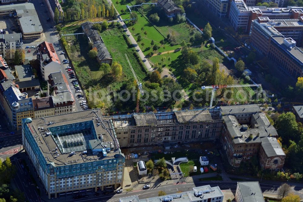 Leipzig from the bird's eye view: View of the abandoned Bugra Messehaus and the Gutenberg Galerie with Ramada Hotel Leipzig City Centre in Leipzig in Saxony