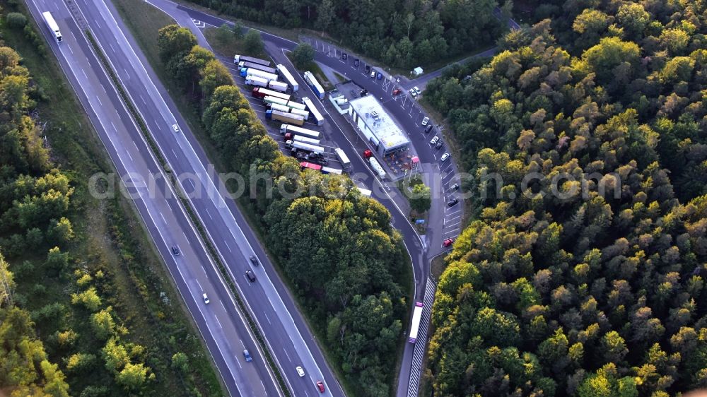 Aerial image Hümmerich - Federal motorway 3, rest area at Epgert in Huemmerich in the state Rhineland-Palatinate, Germany