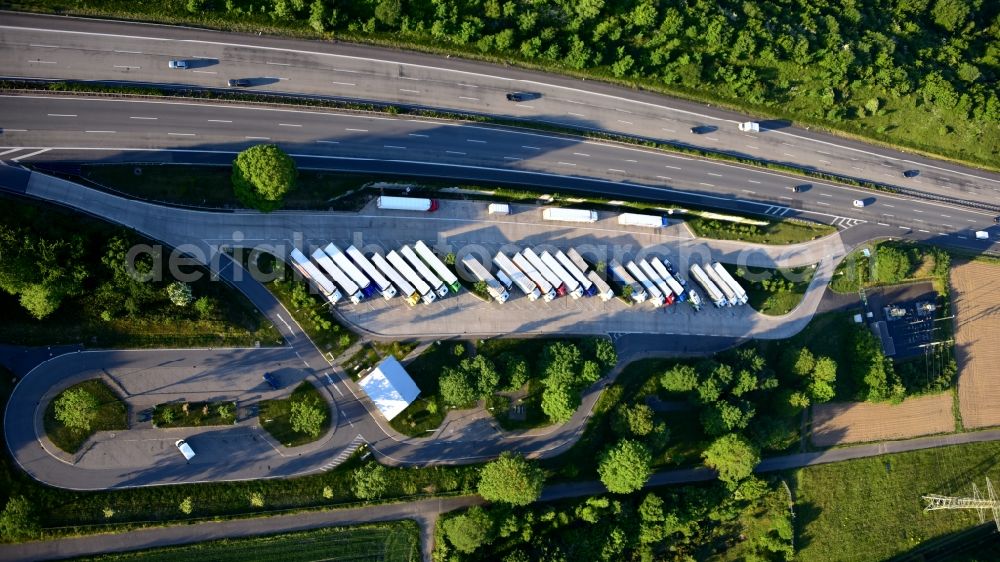 Urbach from the bird's eye view: Bundesautobahn 3, rest area Maerkerwald in Urbach in the state Rhineland-Palatinate, Germany