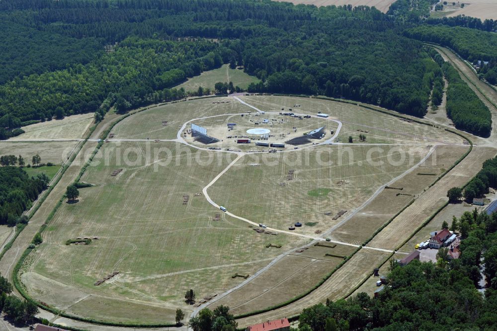 Aerial image Gotha - Construction of the arena for the federal camp 2022 on the grounds of the racecourse in Gotha-Boxberg in the state of Thuringia