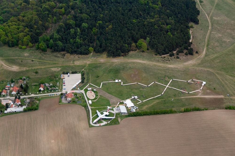 Aerial photograph Gollenberg - Bundesgartenschau 2015 in Stoelln / Rhinow near the Gollenberg in the state Brandenburg. Central point is the IL62 landed in a spectacular action, called Lady Agnes, the wife of the downed flight pioneer Otto Lilienthal