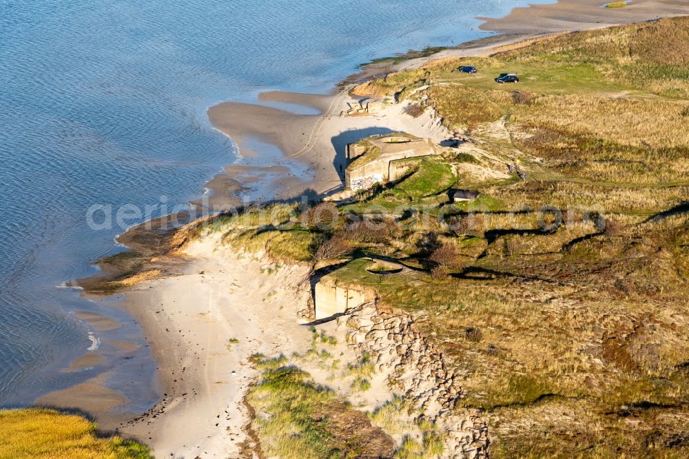 Fanö from above - Bunker building complex made of concrete and steel of Atlantikwalls on Nordseestrand in Fanoe in Syddanmark, Denmark
