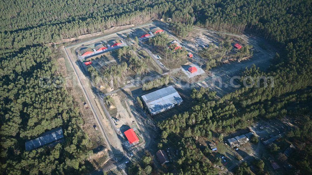 Aerial photograph Biesenthal - Bunker complex and munitions depot on the military training grounds the police on street Finower Chaussee in Biesenthal in the state Brandenburg, Germany