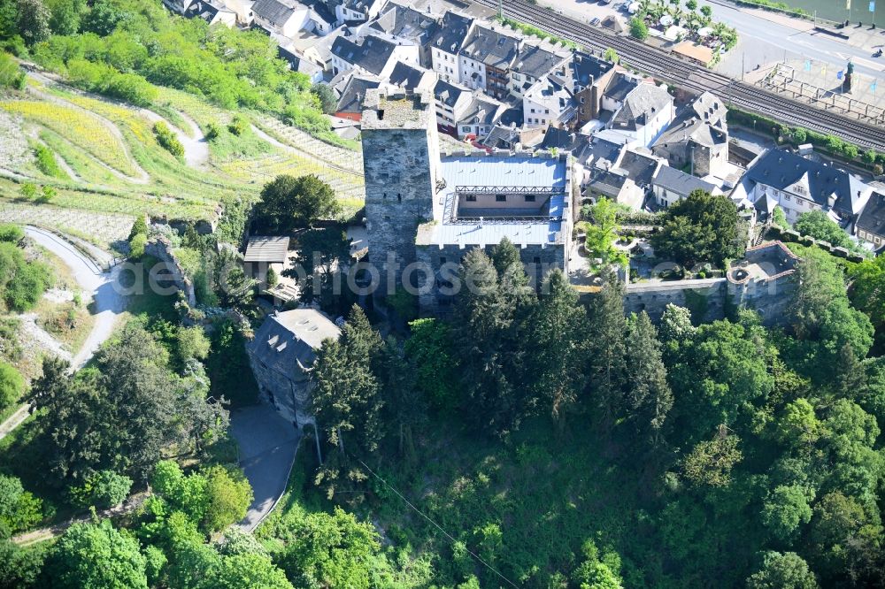Kaub from above - Castle of the fortress Burg Gutenfels on Schlossweg in Kaub in the state Rhineland-Palatinate, Germany