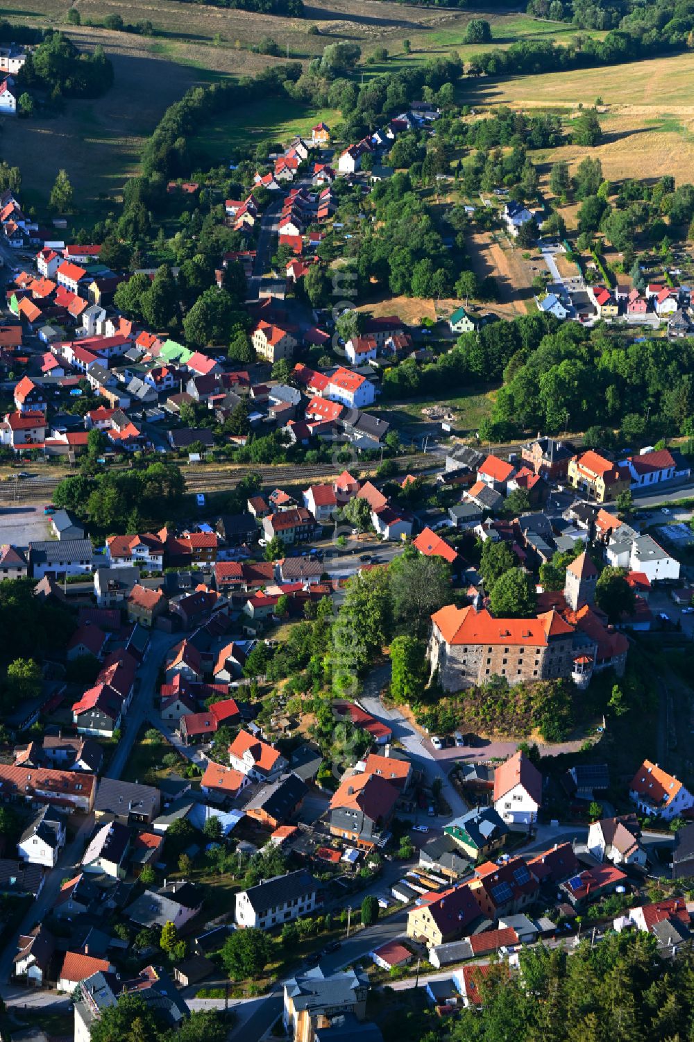 Elgersburg from above - Castle of the fortress on street Burgstrasse in Elgersburg at Thueringer Wald in the state Thuringia, Germany