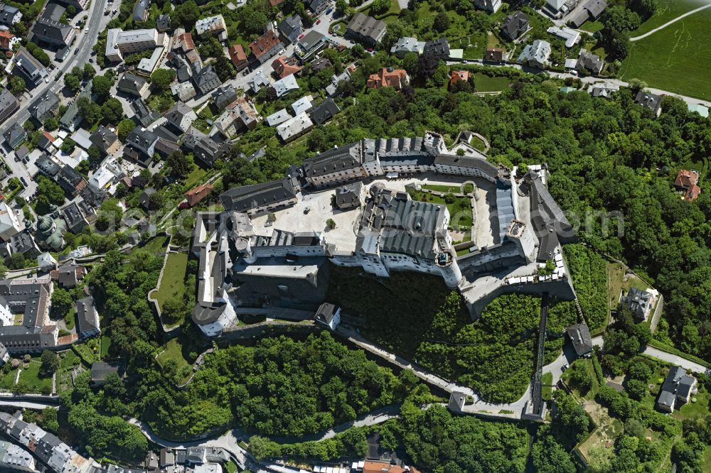 Salzburg from the bird's eye view: Castle of the fortress Festung Hohensalzburg in Salzburg in Austria