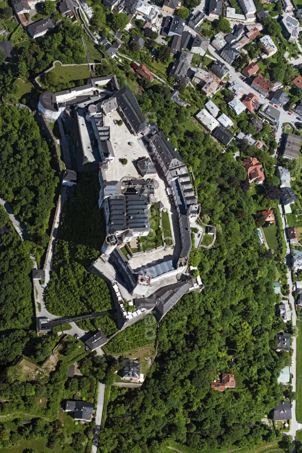 Aerial image Salzburg - Castle of the fortress Festung Hohensalzburg in Salzburg in Austria
