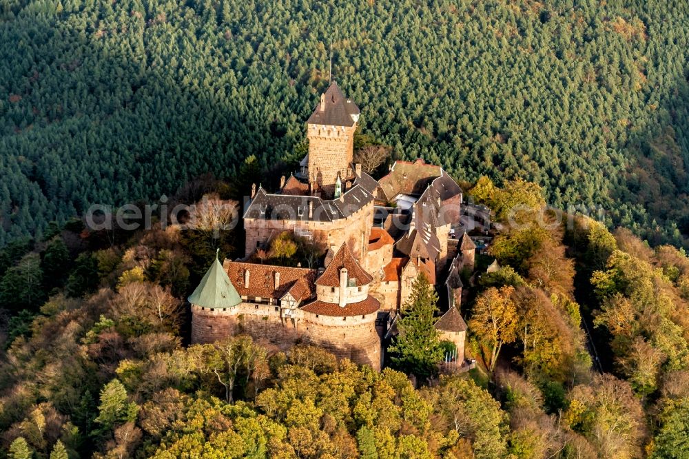 Aerial photograph Orschwiller - Castle of the fortress Hohkoenigsburg in Elsass 1901-1908 von Kaiser Wilhelm of 2. wieof aufgebaut in Orschwiller in Grand Est, France