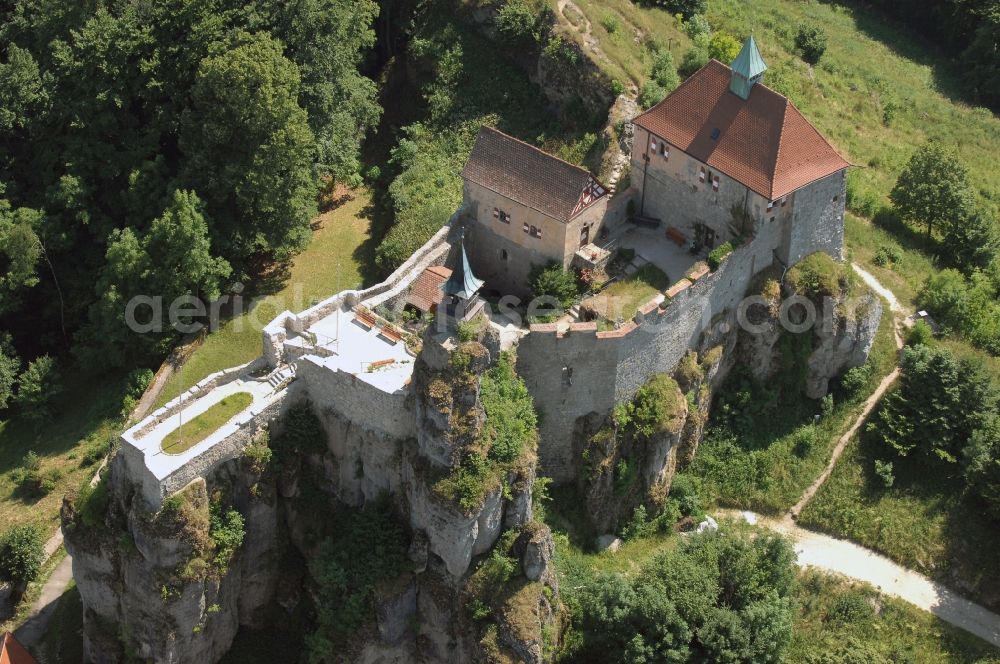 Hohnstein from above - Castle of the fortress in Hohnstein in the state Saxony, Germany