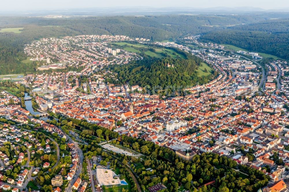 Tuttlingen from above - Castle of the fortress Honberg above the town at the Danube in Tuttlingen in the state Baden-Wurttemberg, Germany