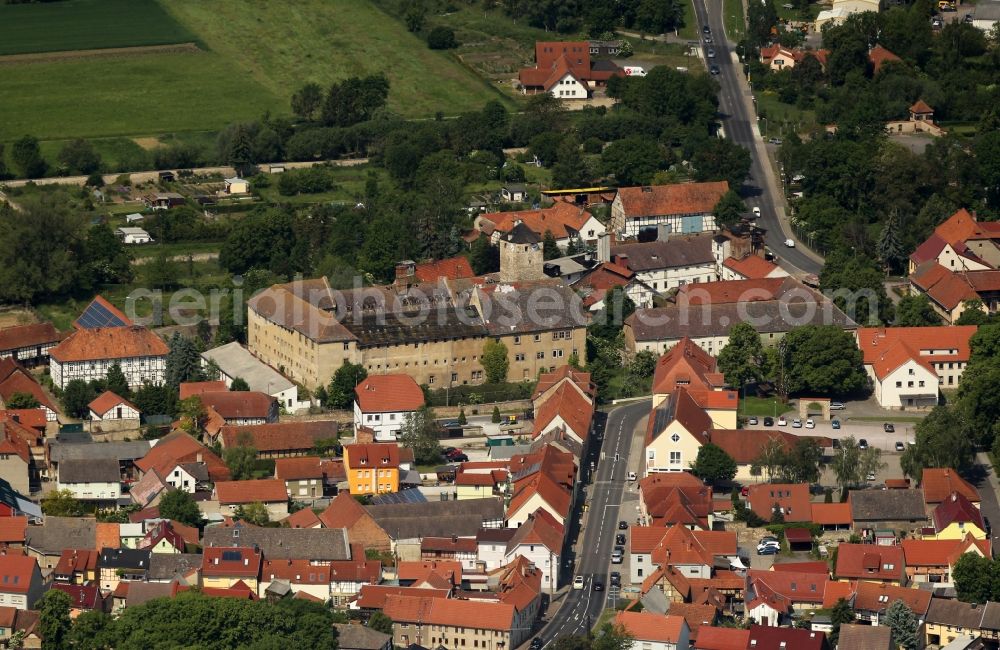 Tonna from above - Castle of the fortress Kettenburg on Burggrabenstrasse in Tonna in the state Thuringia, Germany