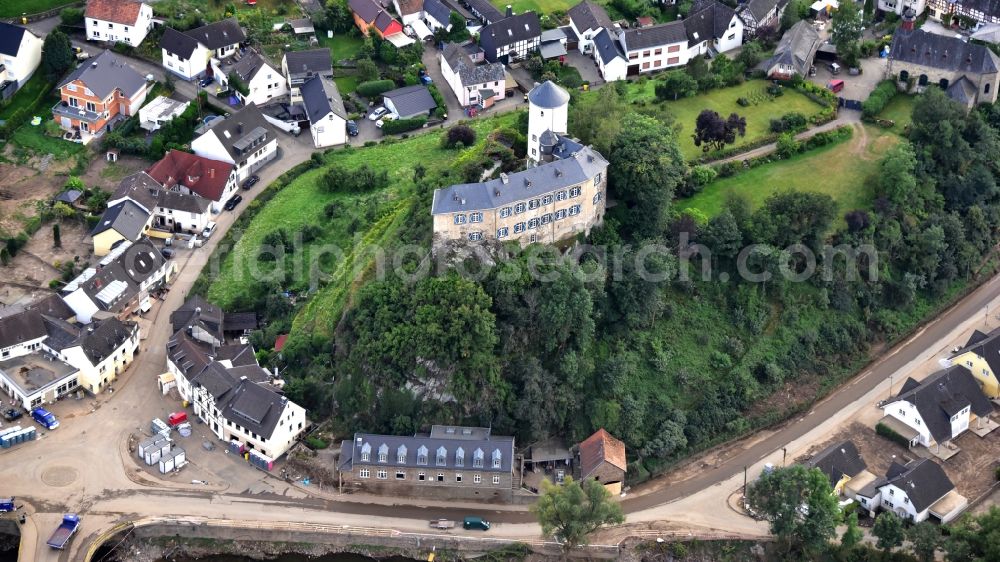 Aerial image Altenahr - Kreuzberg Castle in Kreuzberg (Ahr) after the flood disaster this year in the state Rhineland-Palatinate, Germany