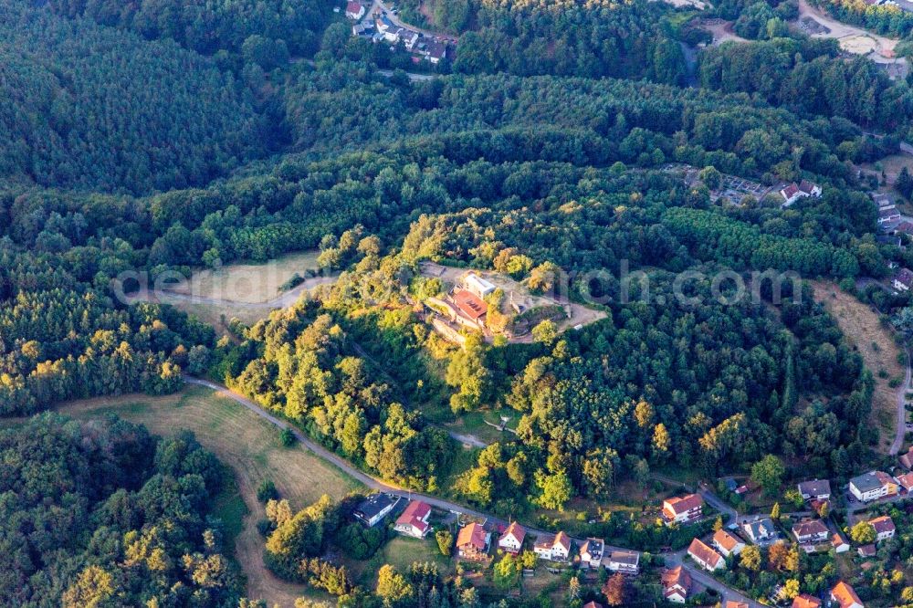 Lemberg from above - Castle of the fortress Lemberg in Lemberg in the state Rhineland-Palatinate, Germany