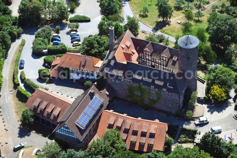 Witzenhausen from the bird's eye view: Castle of the fortress Ludwigstein in Witzenhausen in the state Hesse, Germany