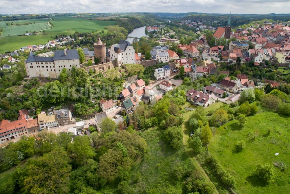 Aerial photograph Leisnig - Castle of the fortress Mildenstein on Schlossberg in Leisnig in the state Saxony, Germany
